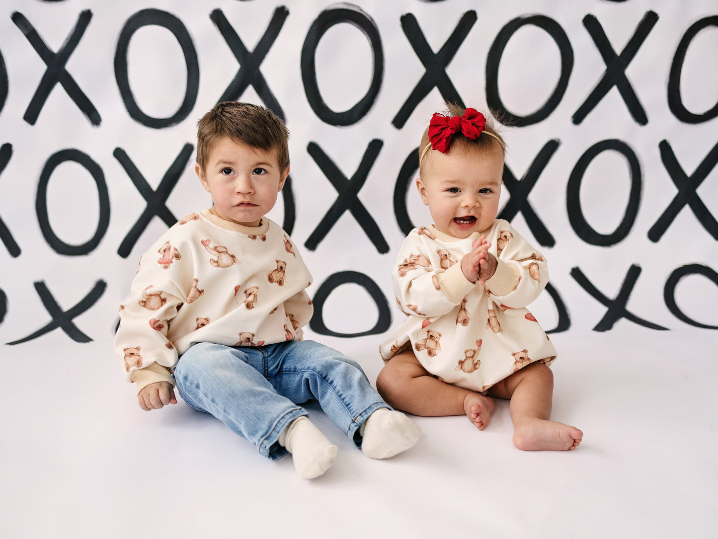 Teddy Bear Hearts Sweatshirt Romper