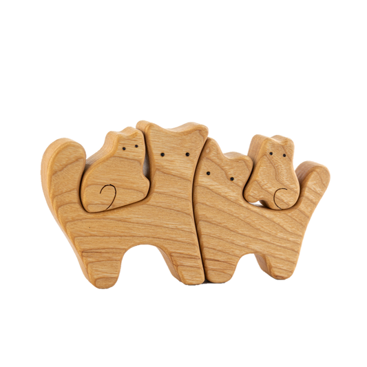 Waldorf Wooden Cats family of 4 puzzle set