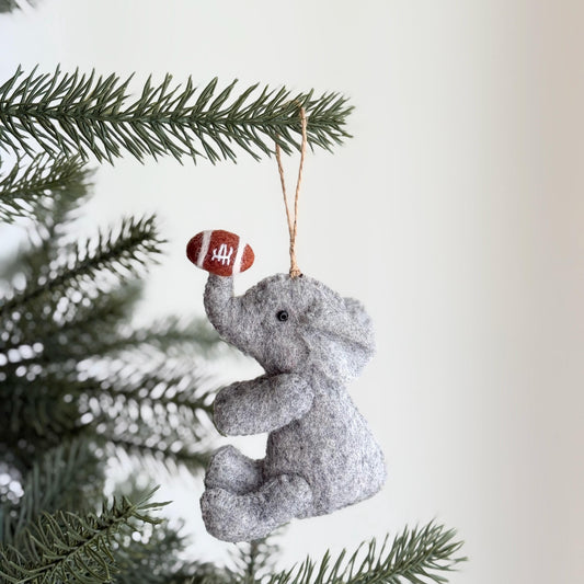 Felt Elephant with football Christmas Ornament