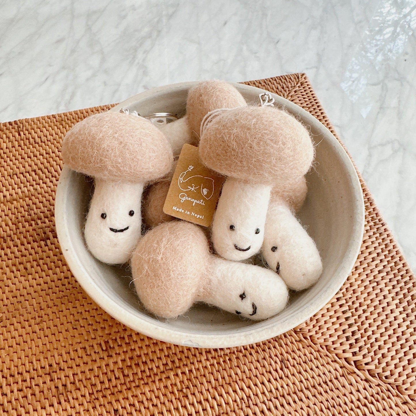 Felt Ornament - Smiley Beige Mushroom