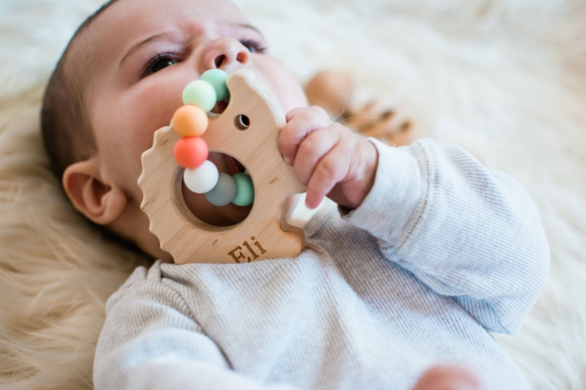 Hedgehog Wooden Baby Grasping Toy with Teething Beads