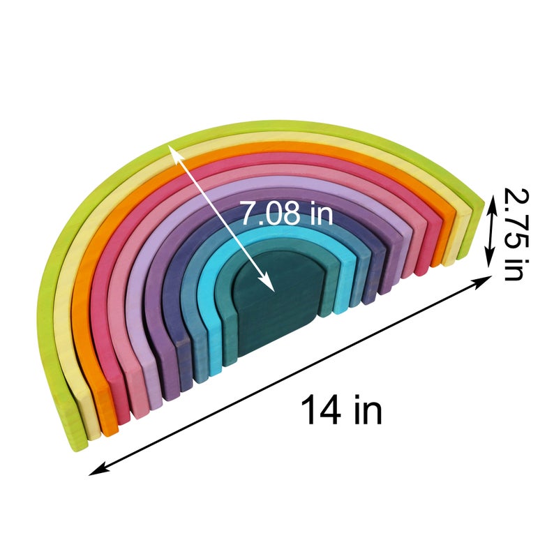 12 Pcs Large Wooden Rainbow Stacking Blocks in Pastel/Macaron Colors