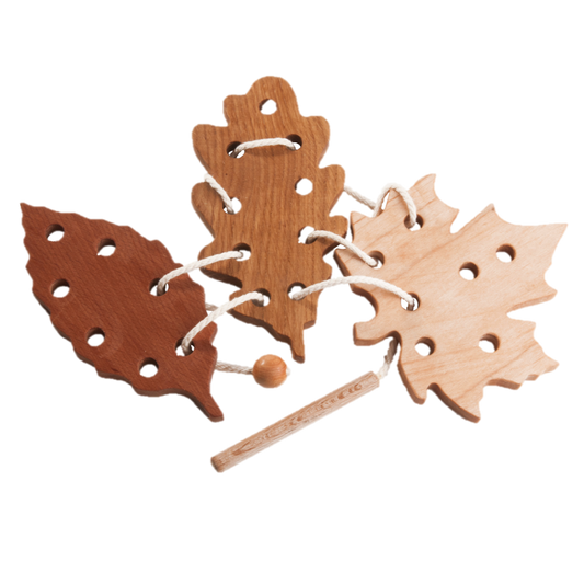 Montessori Wooden Lacing Toy — Leaf Set of 3