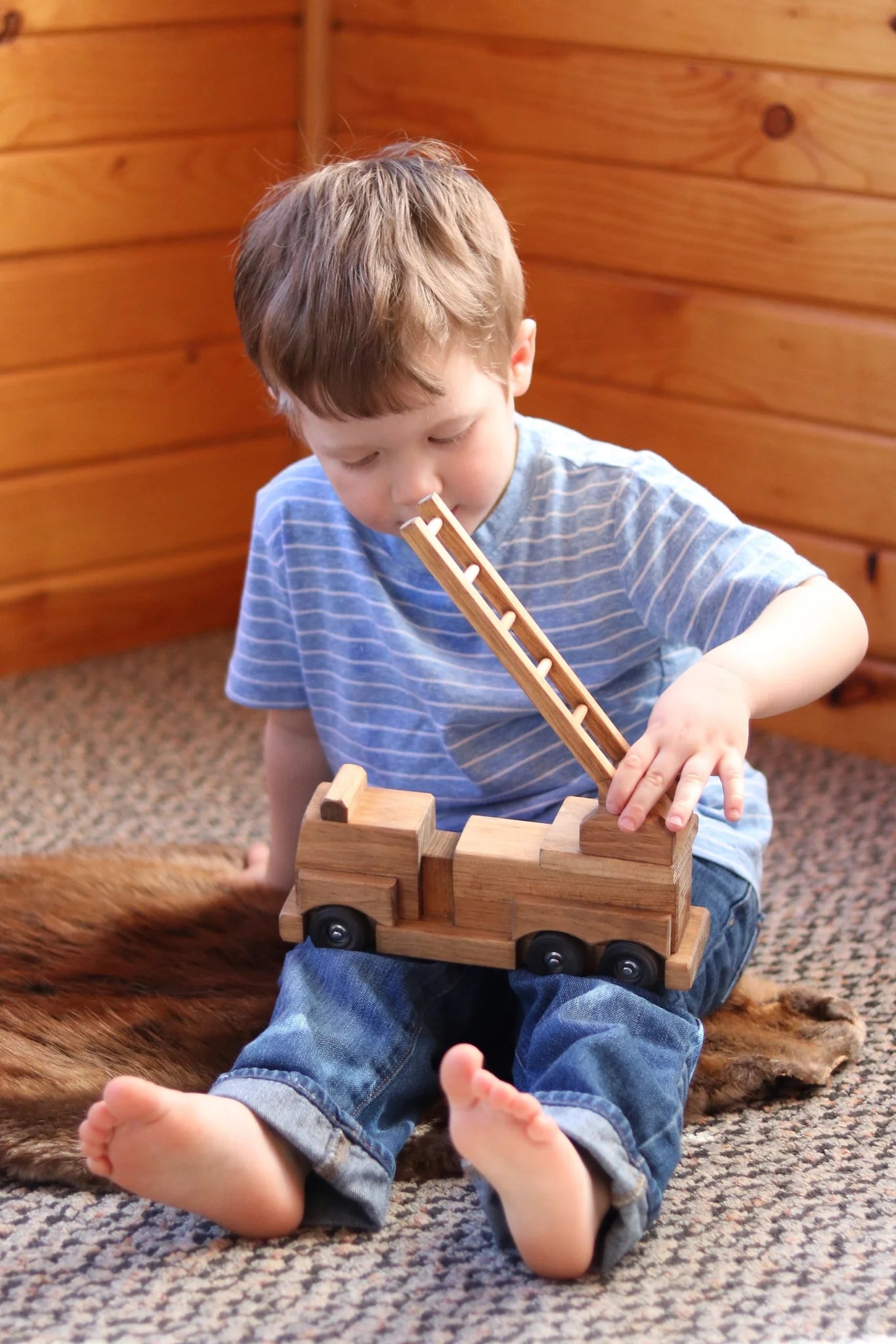 Amish Crafted Wooden Ladder Fire Truck Toy