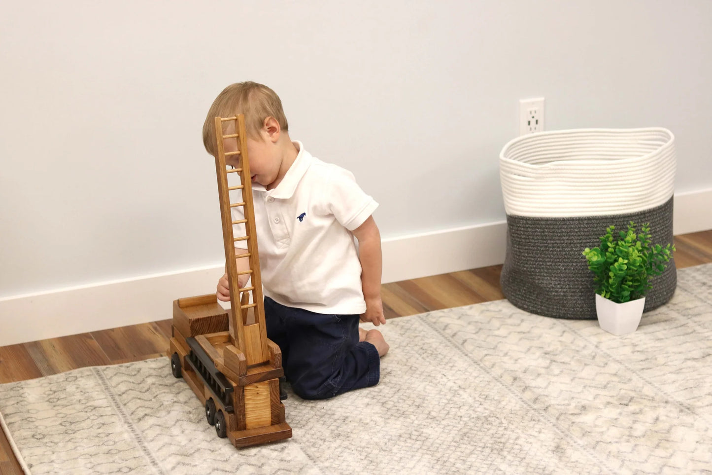 Amish Crafted Wooden Ladder Fire Truck Toy