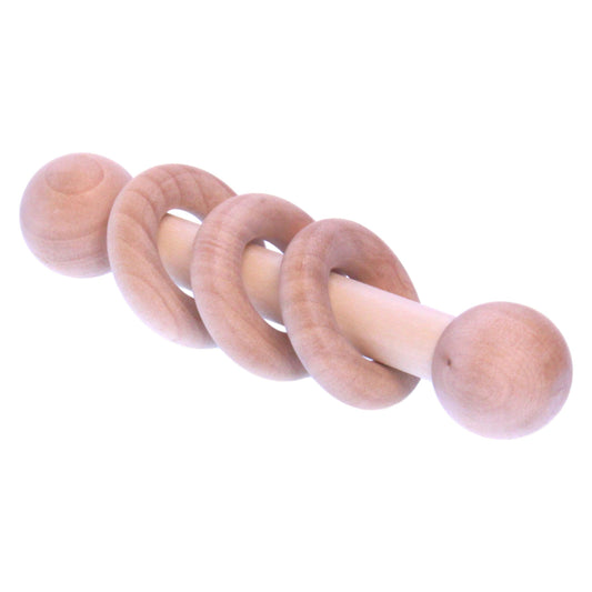 Amish-Made Wooden 3-Ring Baby Rattle Toy Unfinished Wood