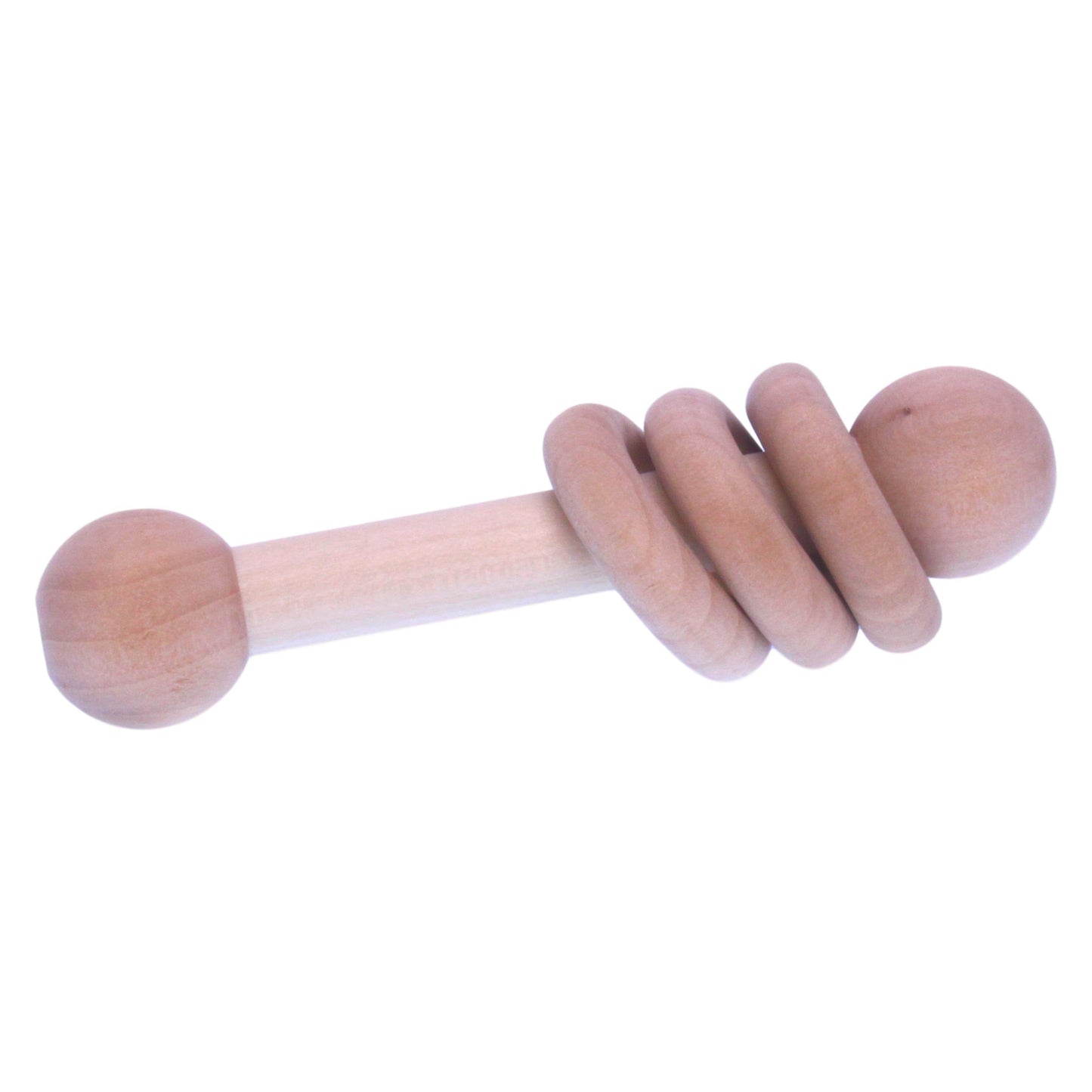 Amish-Made Wooden 3-Ring Baby Rattle Toy Unfinished Wood
