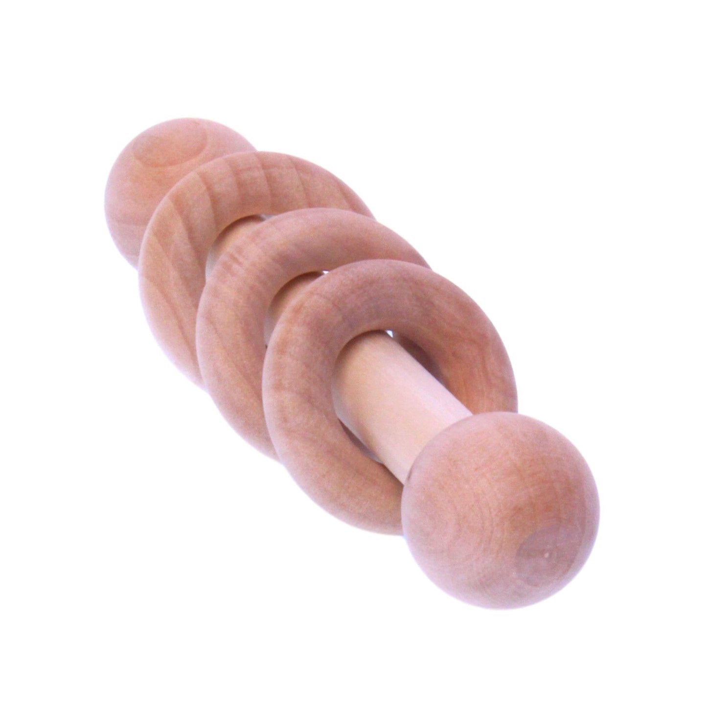 Amish-Made Wooden 3-Ring Baby Rattle Toy Unfinished Wood