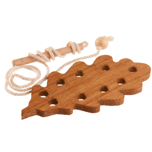 Wooden Lacing Oak Leaf Threading Toy