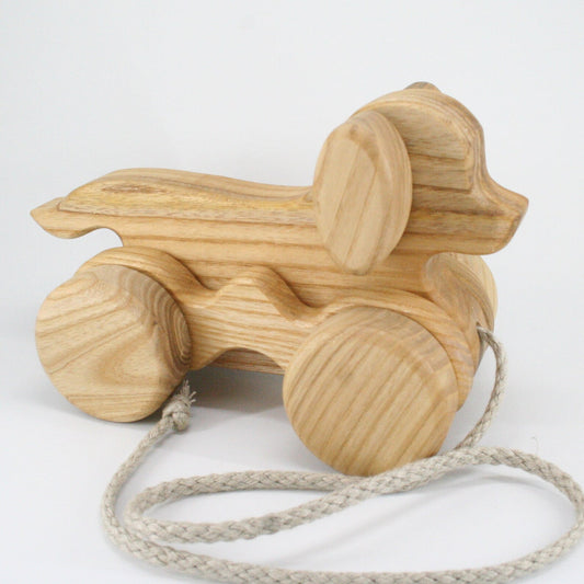 Handmade Wooden Pull-Along Jumping Dog
