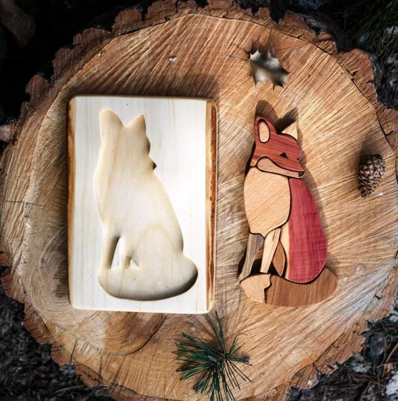Wooden Fox Puzzle in Natural Wood