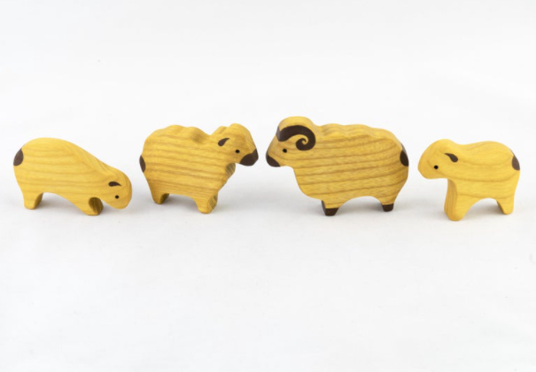 Waldorf Wooden Sheep Set painted- 4 pieces