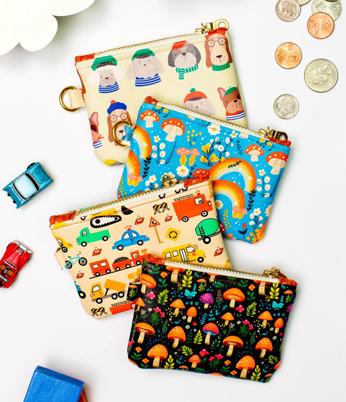 Small Purse for Coins – Cars & Construction Vehicle Print