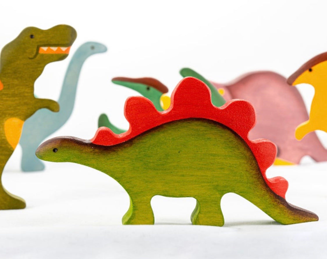 Wooden Dinosaur toys set painted- 9 pieces