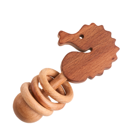 Organic Wooden Rattle-Teether Seahorse