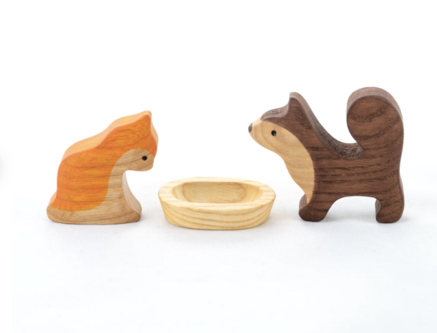 Wooden Cat and Dog Figurines