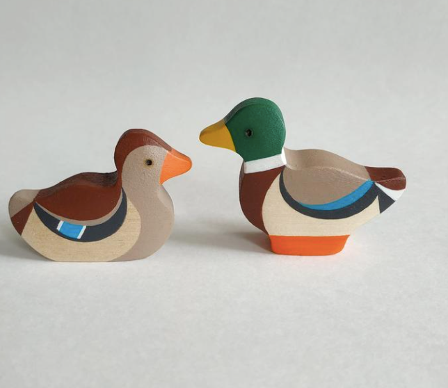 Handmade Wooden Ducks Figurines set of 4