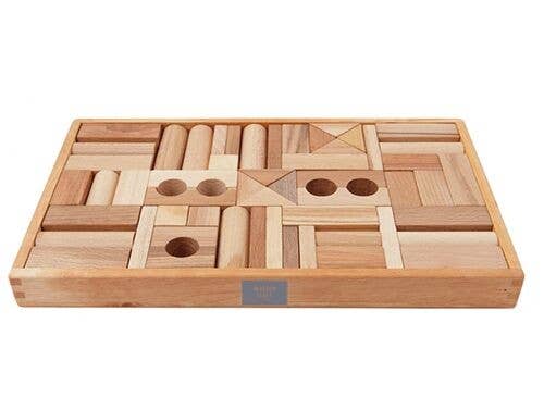 Wooden Blocks In Tray 54 Pieces in Natural Wood