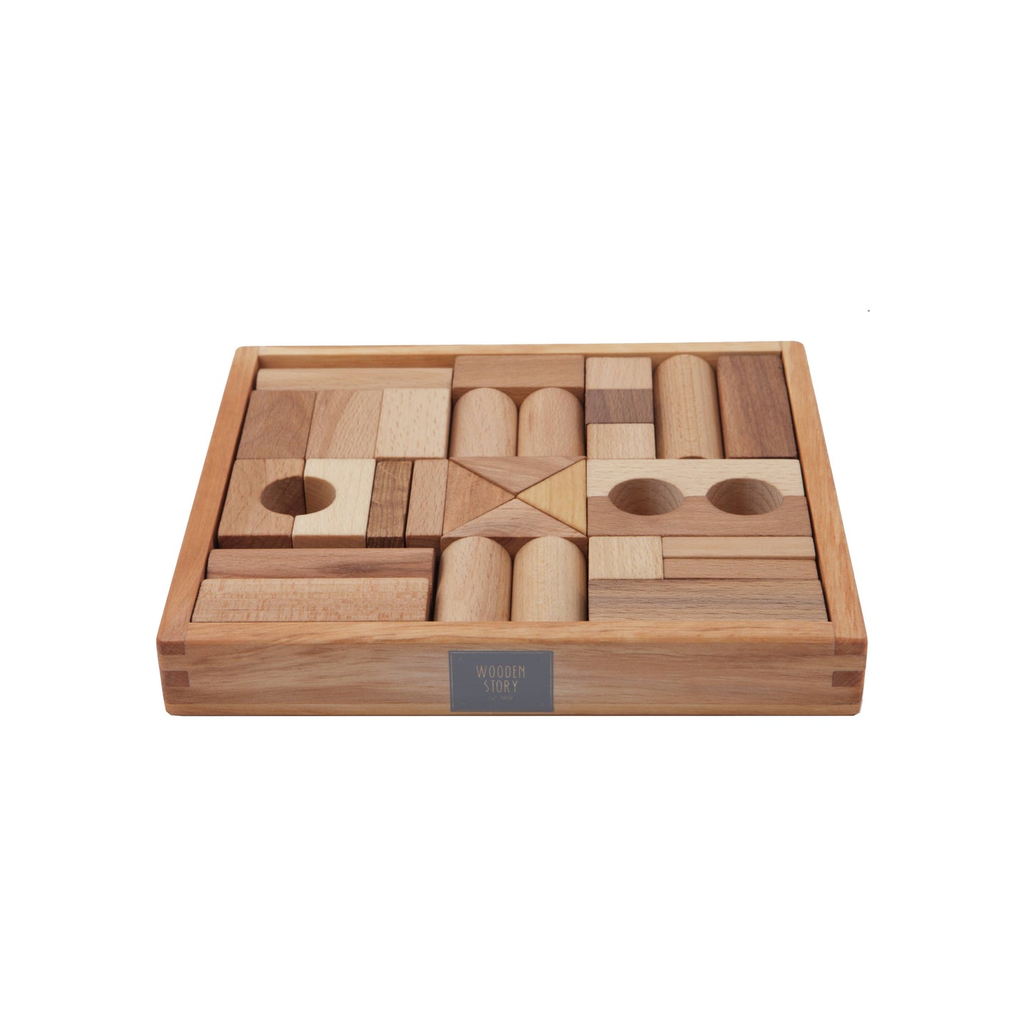 Wooden Blocks In Tray 30 Pieces in Natural Wood