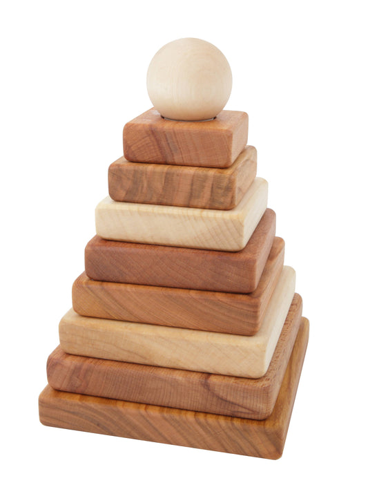 Stacking Montessori Toy Square Pyramid in Natural Wood