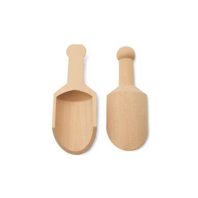 Wooden scooper toy with both top and bottom sides shown